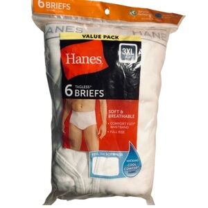 NEW HANES 6-Pack Briefs Underwear 3XL 48” - 50” White Tagless Men’s